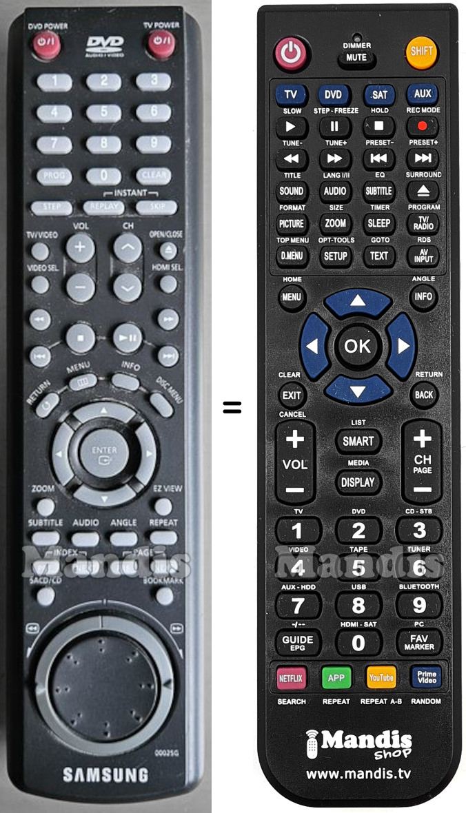 Comandos à distância equivalente Samsung 00025G