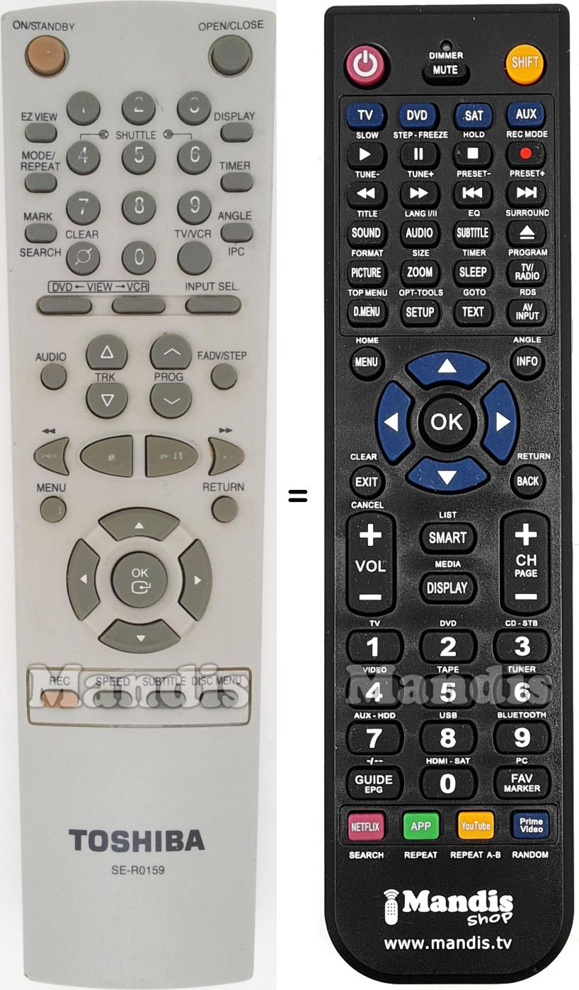 Comandos &agrave; dist&acirc;ncia equivalente Toshiba SE-R0159