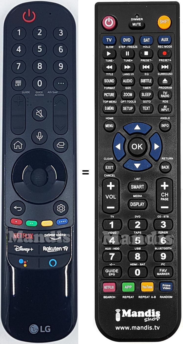 Comandos &agrave; dist&acirc;ncia equivalente LG AKB76036201