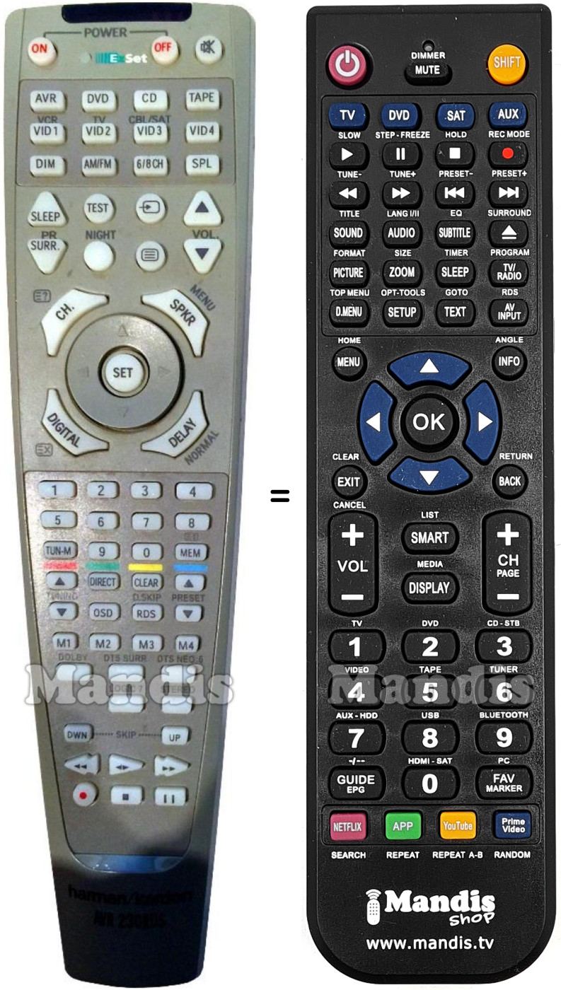 Comandos &agrave; dist&acirc;ncia equivalente HARMAN KARDON AVR230RDS