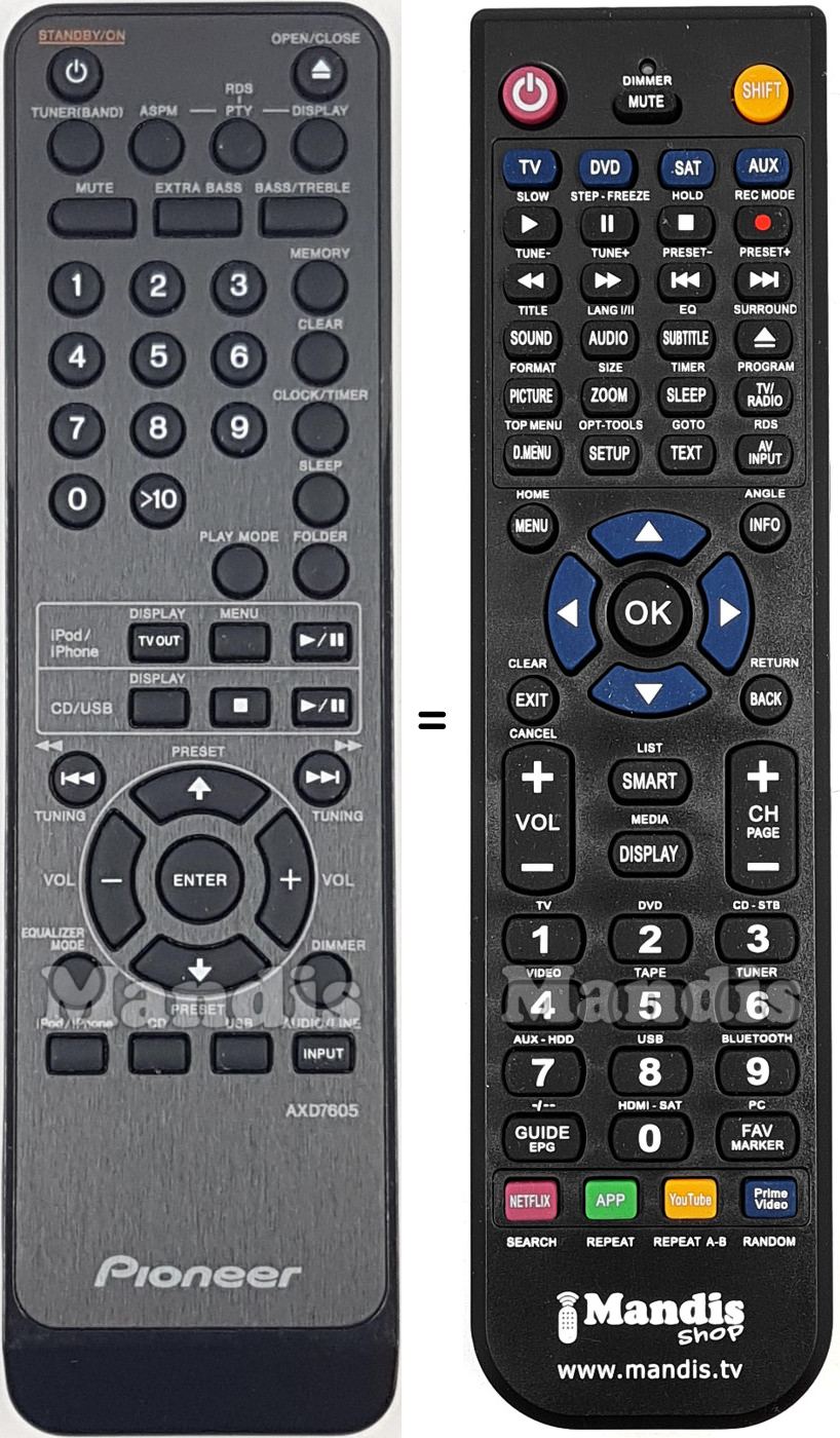 Comandos à distância equivalente Pioneer AXD7605