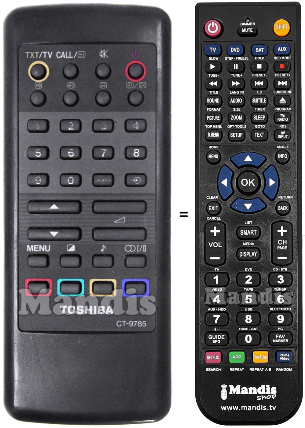 Comandos à distância equivalente Toshiba CT-9785