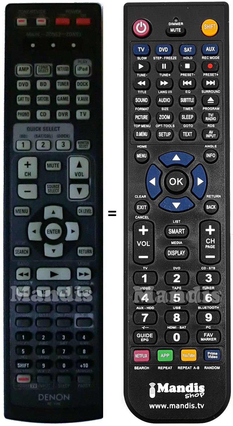 Comandos à distância equivalente Denon RC1146