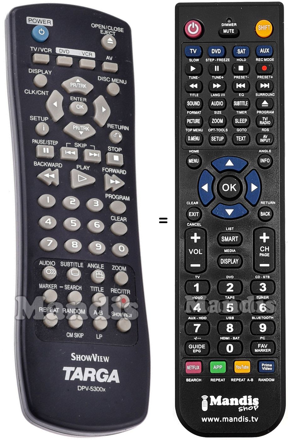 Comandos &agrave; dist&acirc;ncia equivalente Targa DPV-5300X