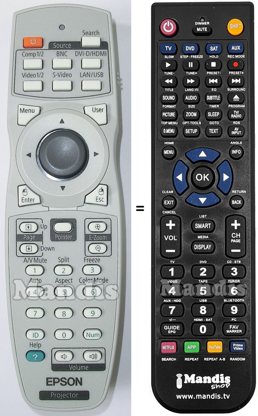 Comandos à distância equivalente Epson 1531179