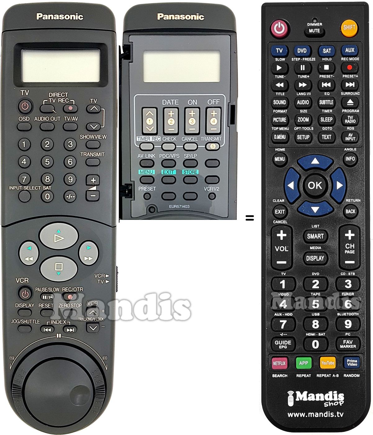 Comandos &agrave; dist&acirc;ncia equivalente Panasonic EUR571403