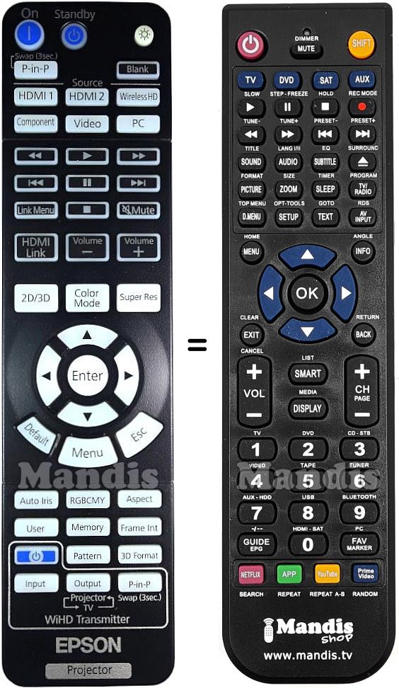 Comandos à distância equivalente Epson EH-TW7200