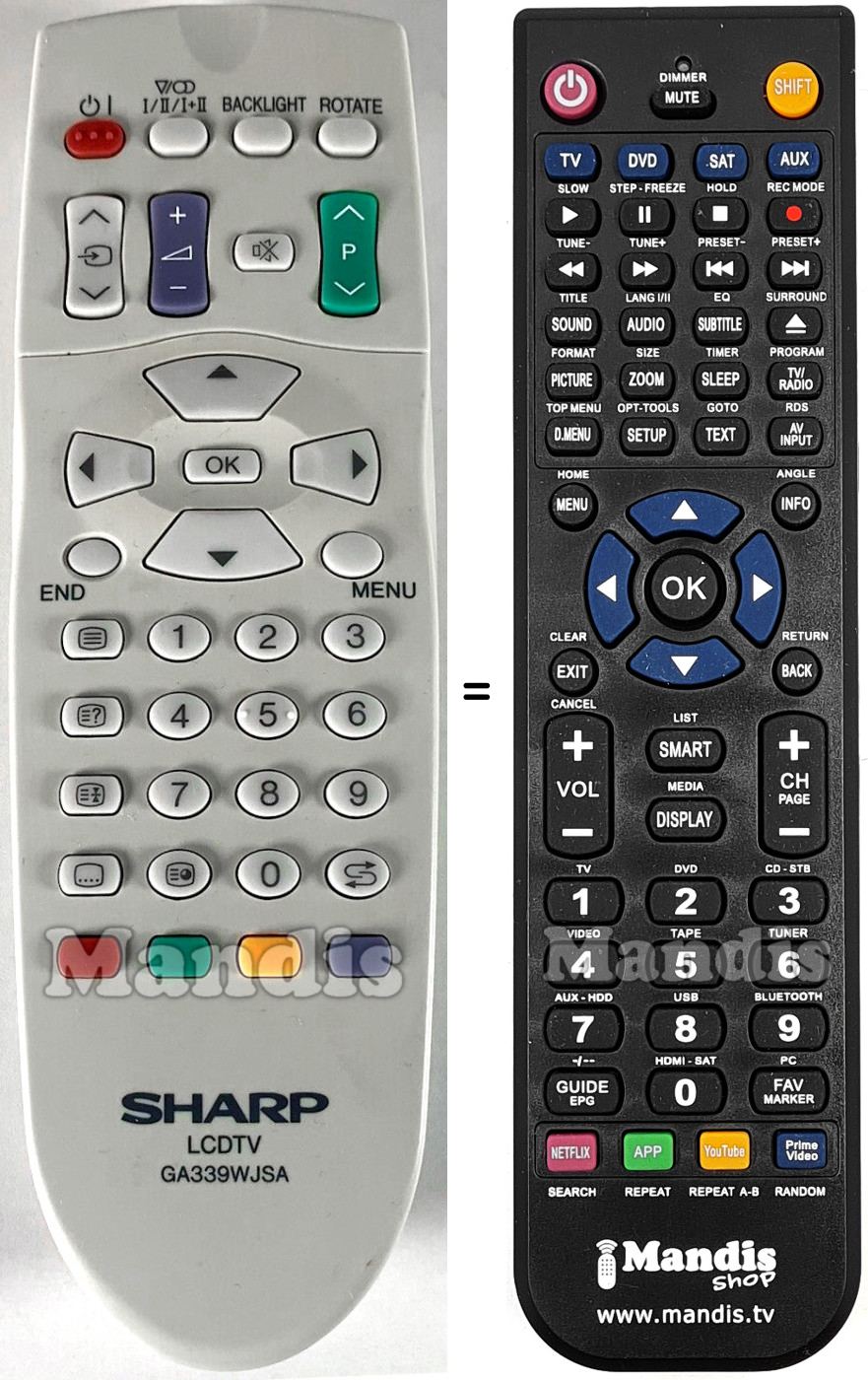 Comandos à distância equivalente Sharp GA339WJSA