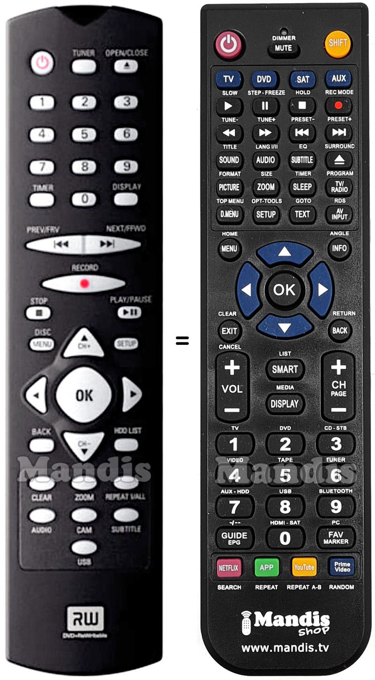 Comandos &agrave; dist&acirc;ncia equivalente Philips HDR 3500