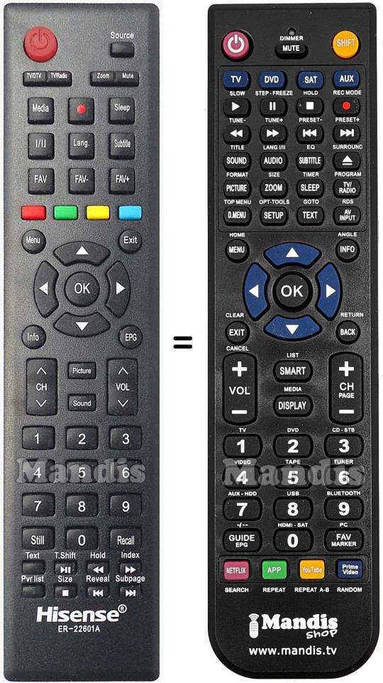 Comandos à distância equivalente Hisense ER-22601A