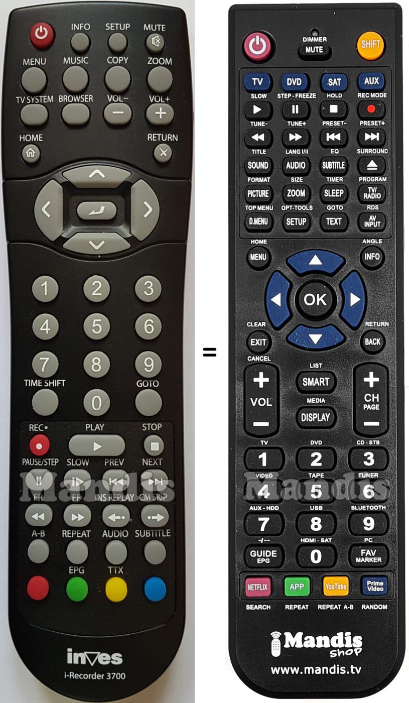 Comandos &agrave; dist&acirc;ncia equivalente IRECORDER3700