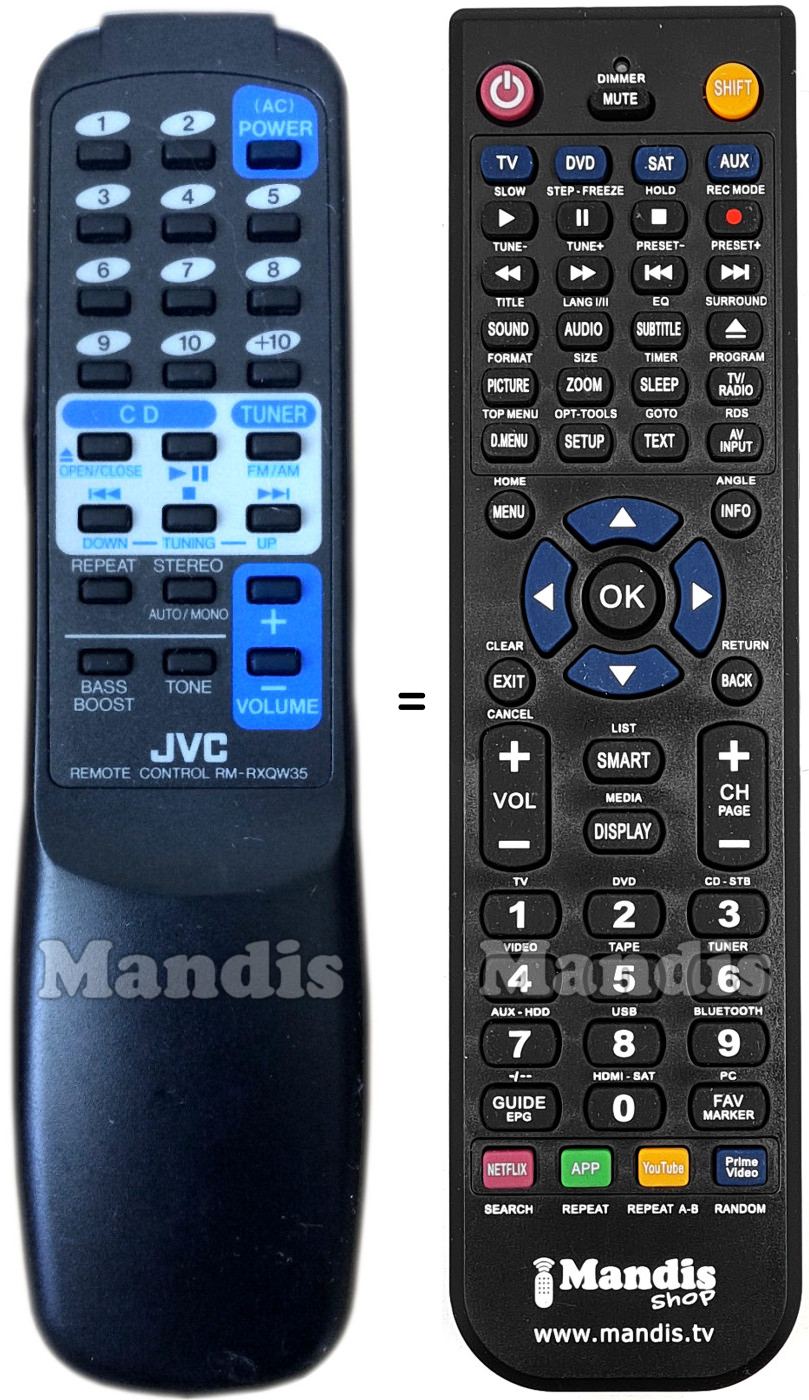 Comandos à distância equivalente JVC RM-RXQW35