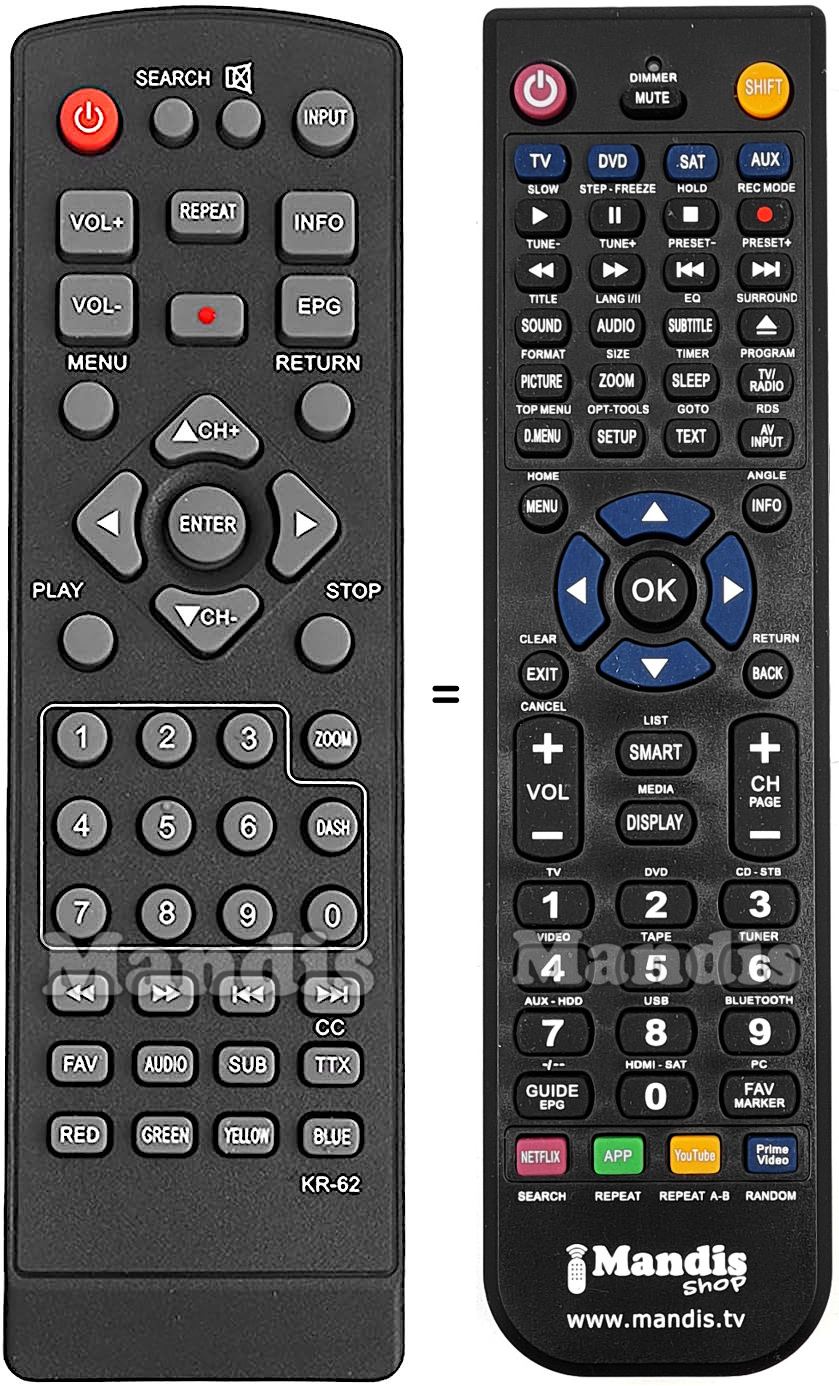 Comandos à distância equivalente Spectra KR-62