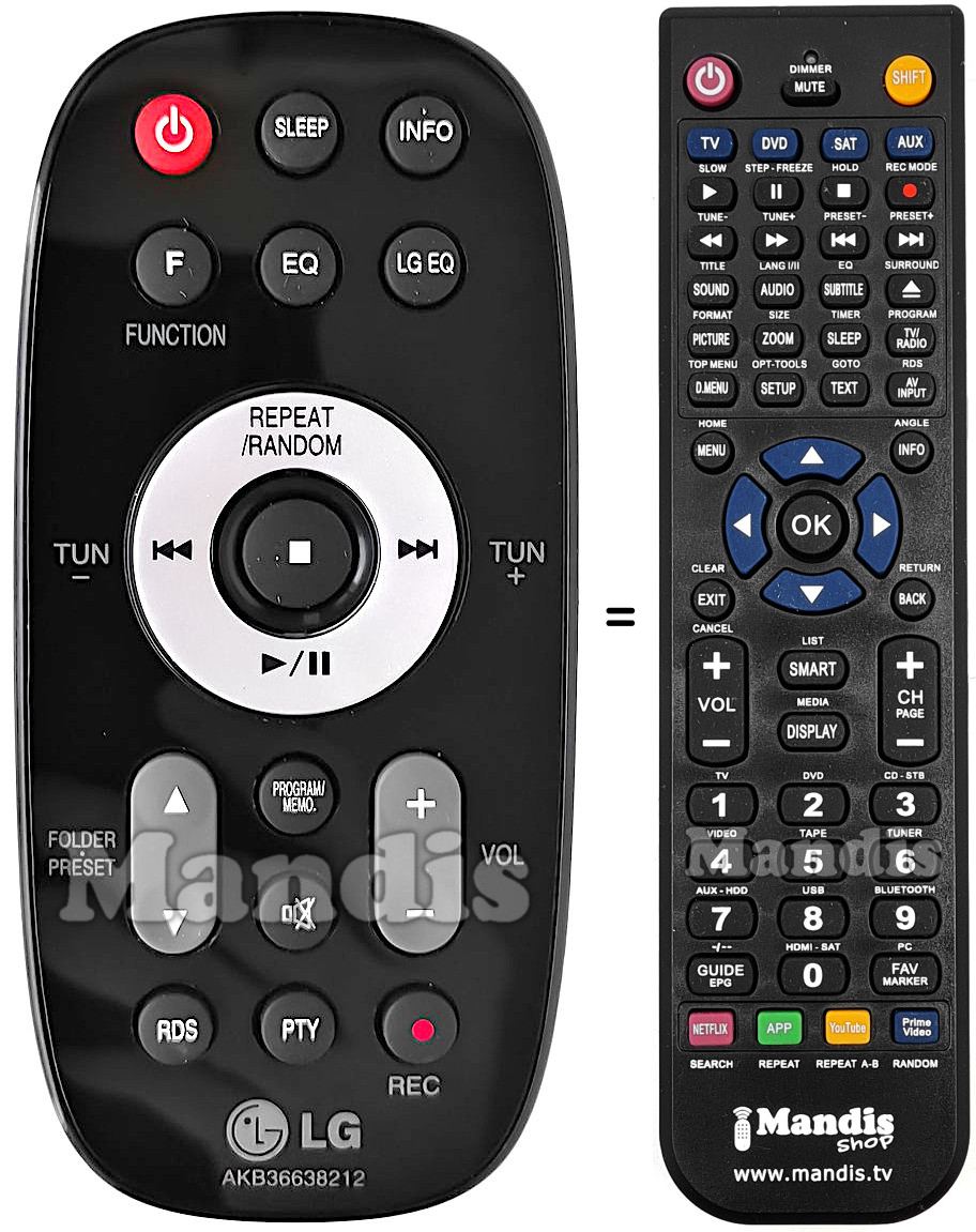 Comandos à distância equivalente LG AKB36638212