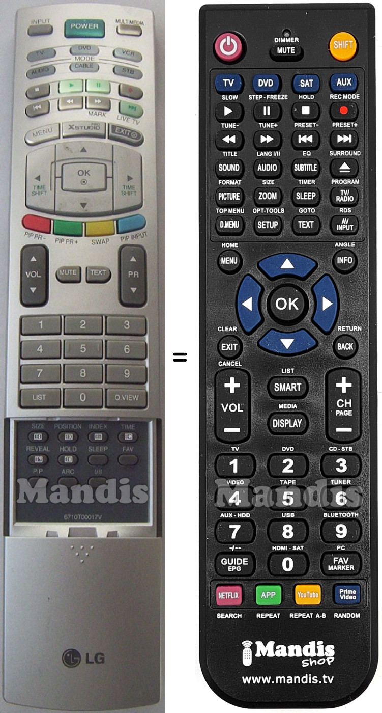 Comandos à distância equivalente LG 6710 T 00017 V