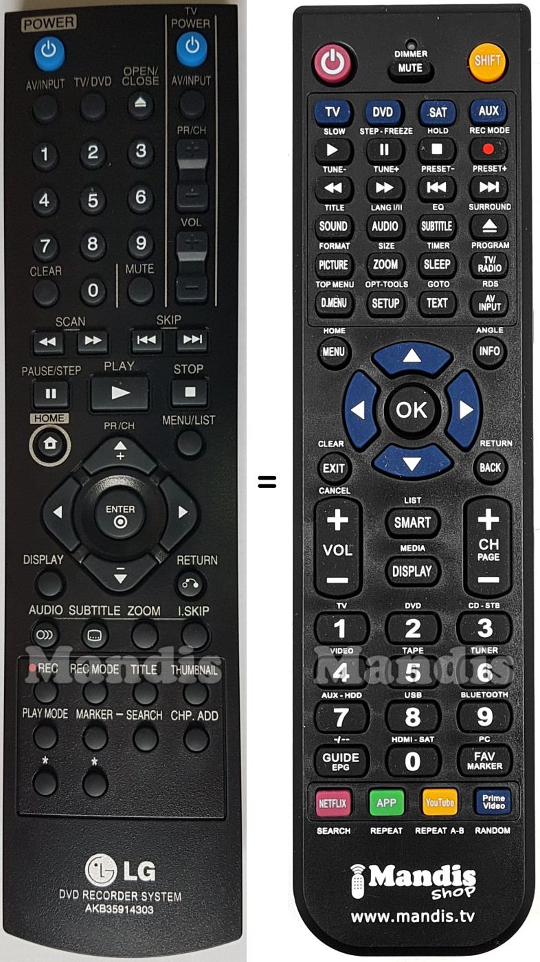 Comandos &agrave; dist&acirc;ncia equivalente LG AKB35914303
