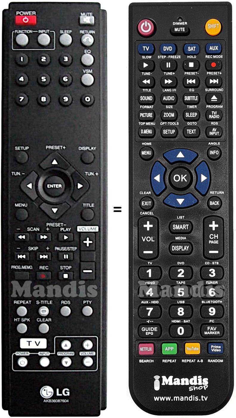 Comandos &agrave; dist&acirc;ncia equivalente LG AKB36087604