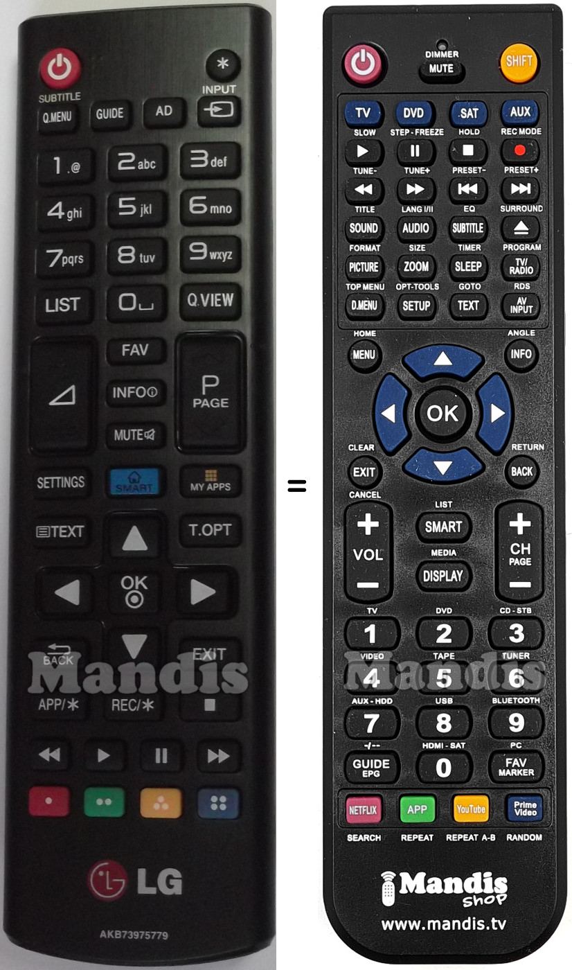 Comandos &agrave; dist&acirc;ncia equivalente LG AKB73975779