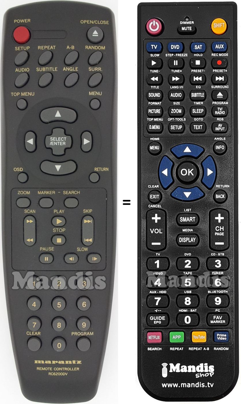 Comandos à distância equivalente Marantz RC6200DV