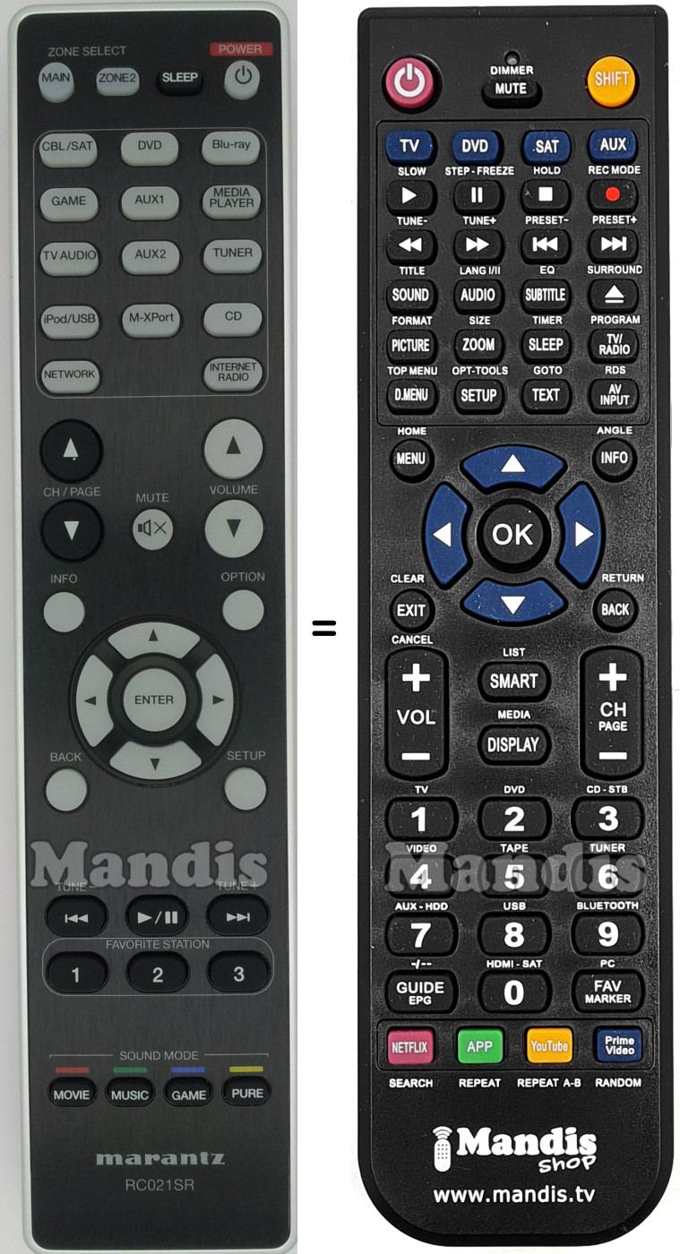 Comandos à distância equivalente Marantz RC021SR