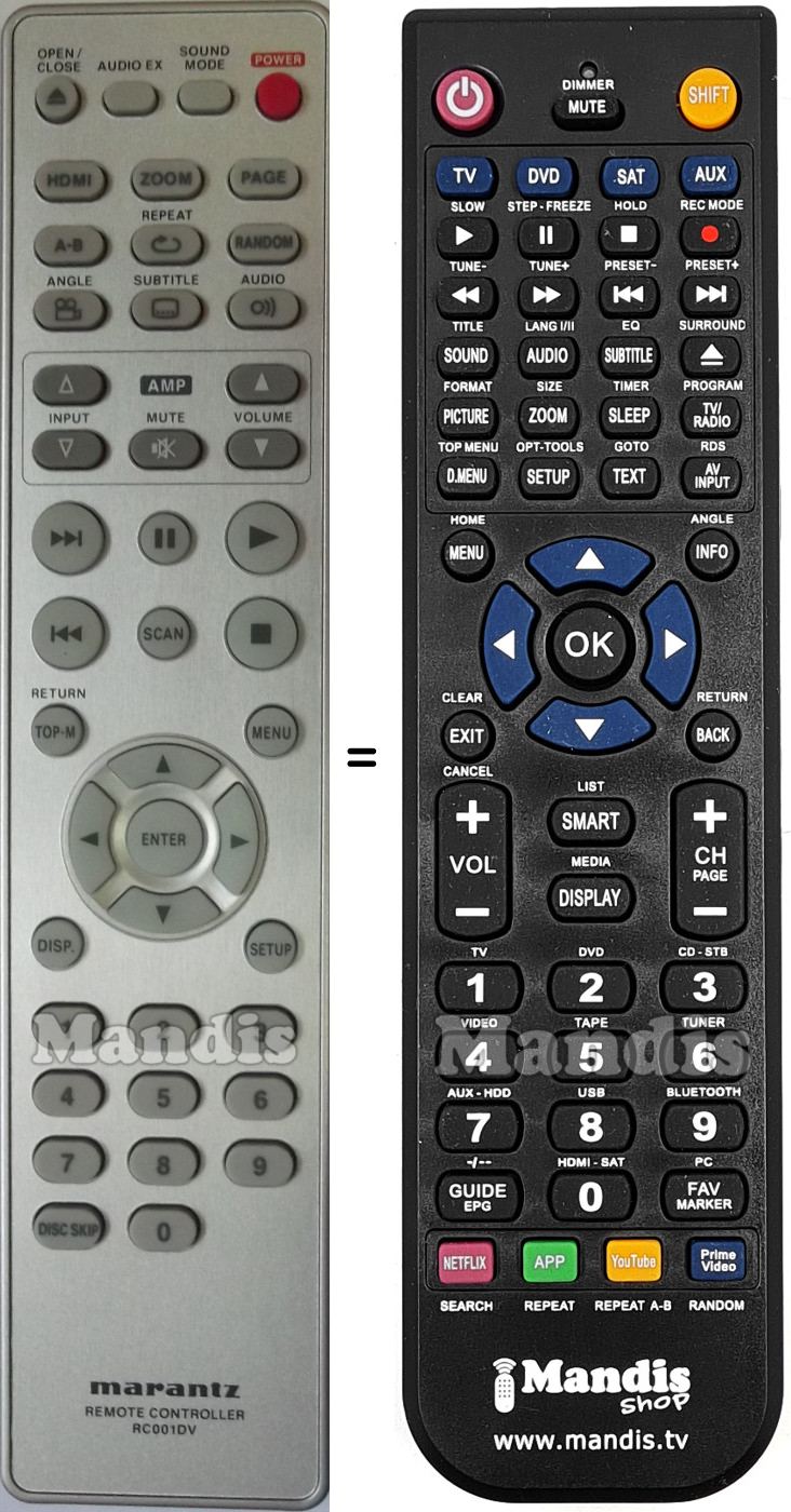Comandos à distância equivalente Marantz RC001DV
