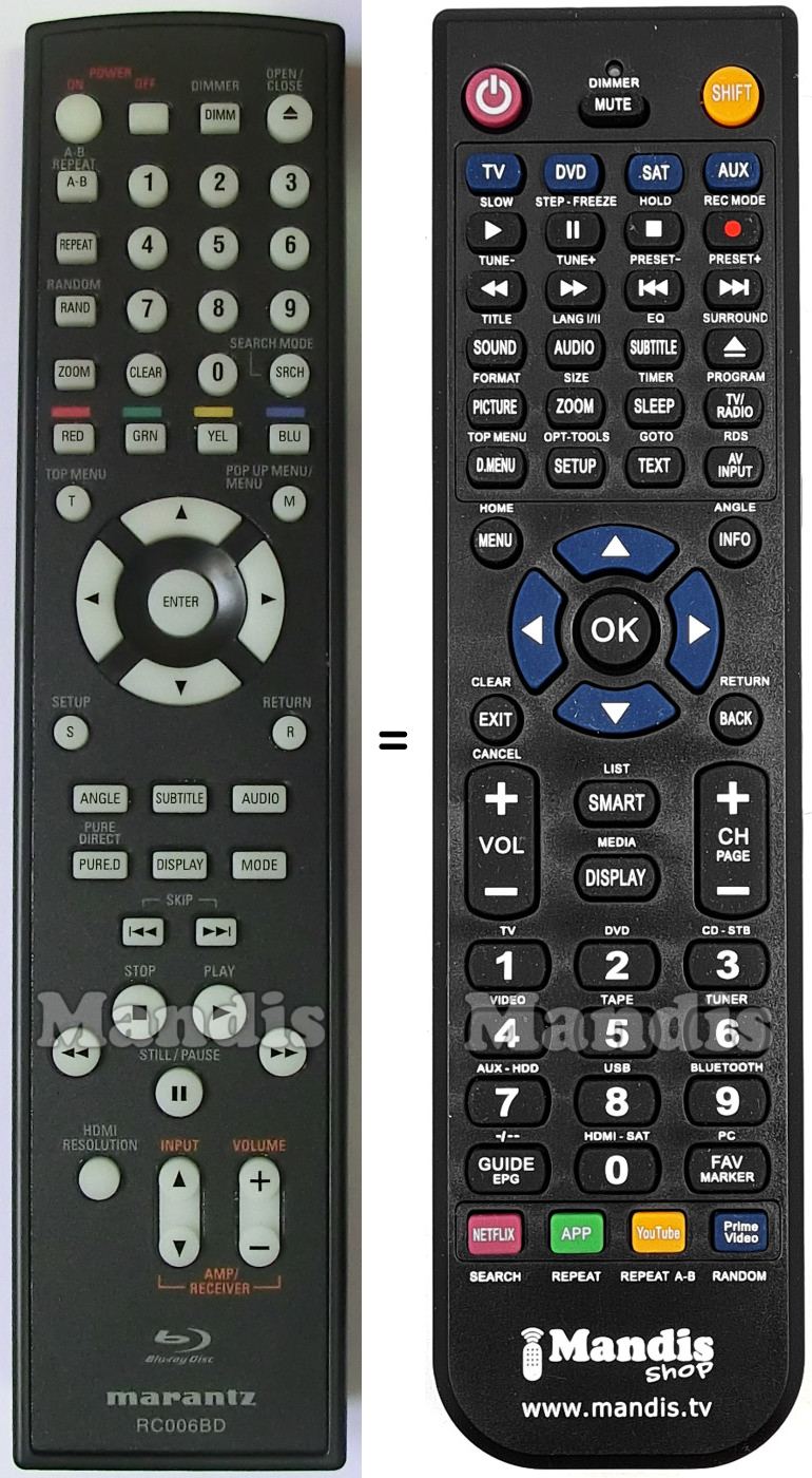 Comandos à distância equivalente Marantz RC006BD