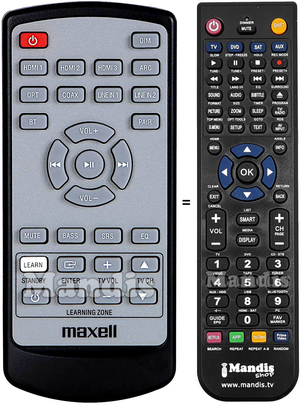 Comandos à distância equivalente Maxell MXSP-SB3000
