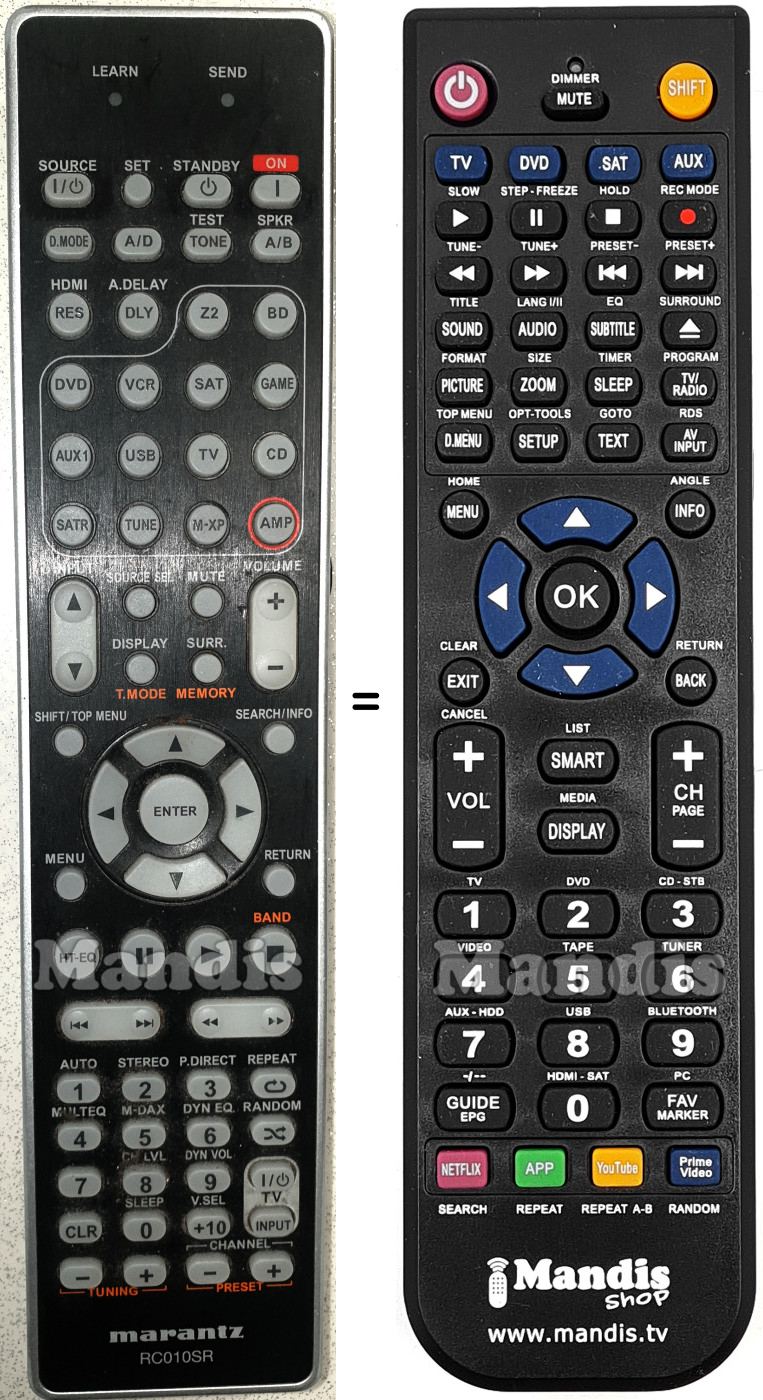 Comandos à distância equivalente Marantz RC010SR