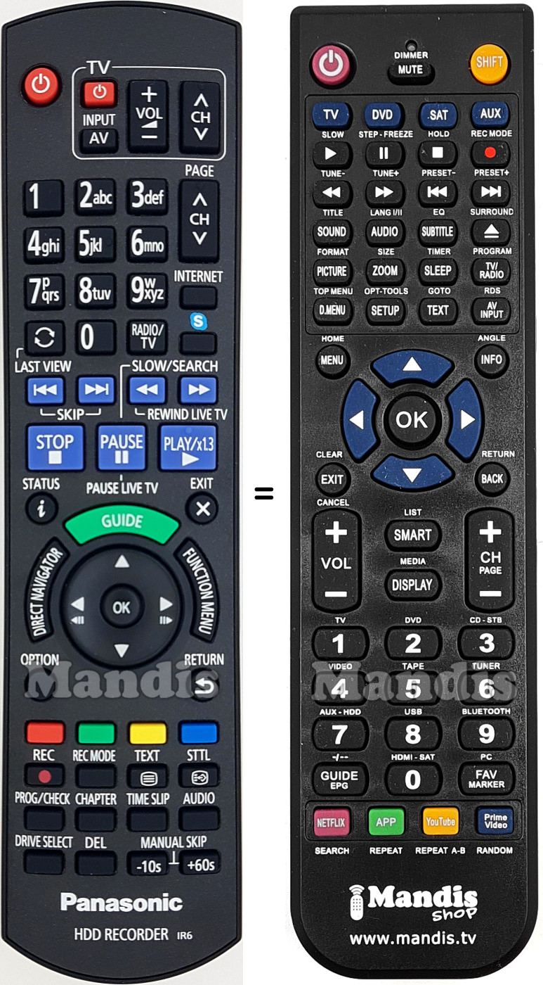 Comandos à distância equivalente Panasonic N2QAYB000914