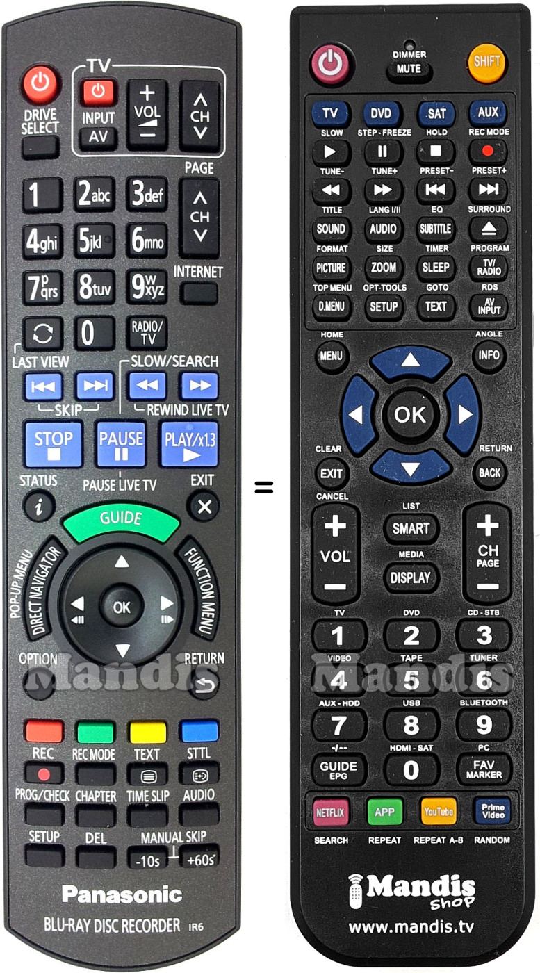Comandos à distância equivalente Panasonic N2QAYB000982