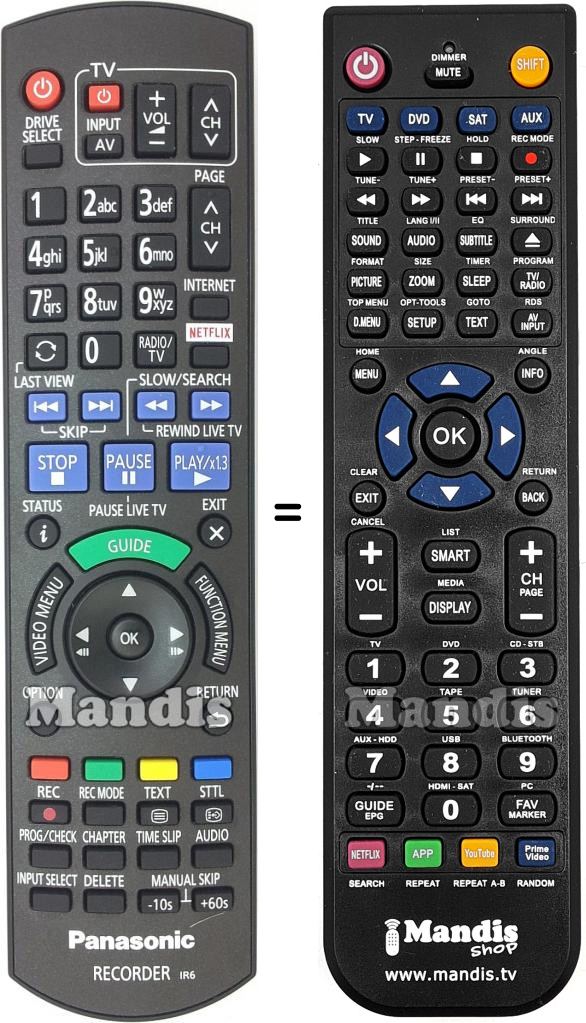 Comandos à distância equivalente Panasonic N2QAYB001046