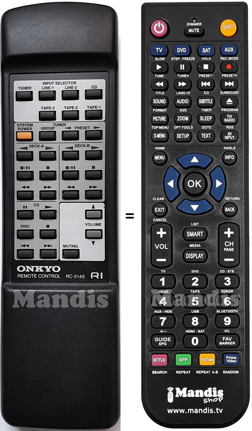 Comandos à distância equivalente RC-314S