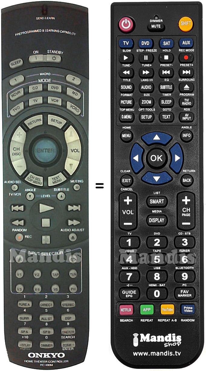 Comandos à distância equivalente Onkyo RC-480M