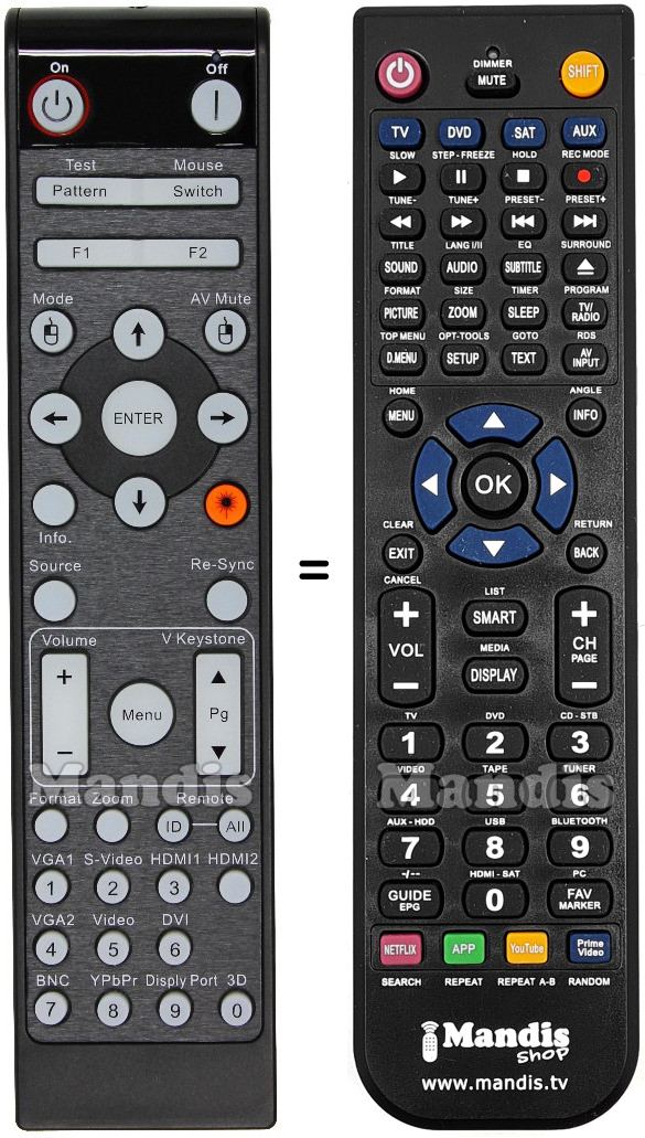 Comandos à distância equivalente Optoma X600