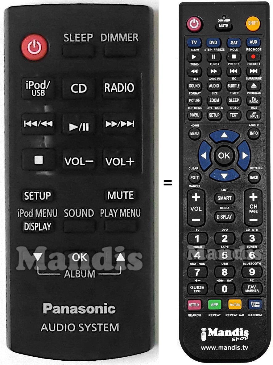 Comandos à distância equivalente Panasonic N2QAYC000079
