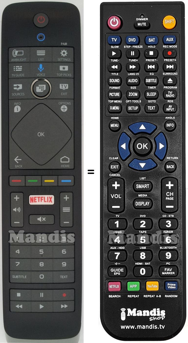 Comandos &agrave; dist&acirc;ncia equivalente Philips 996597002994