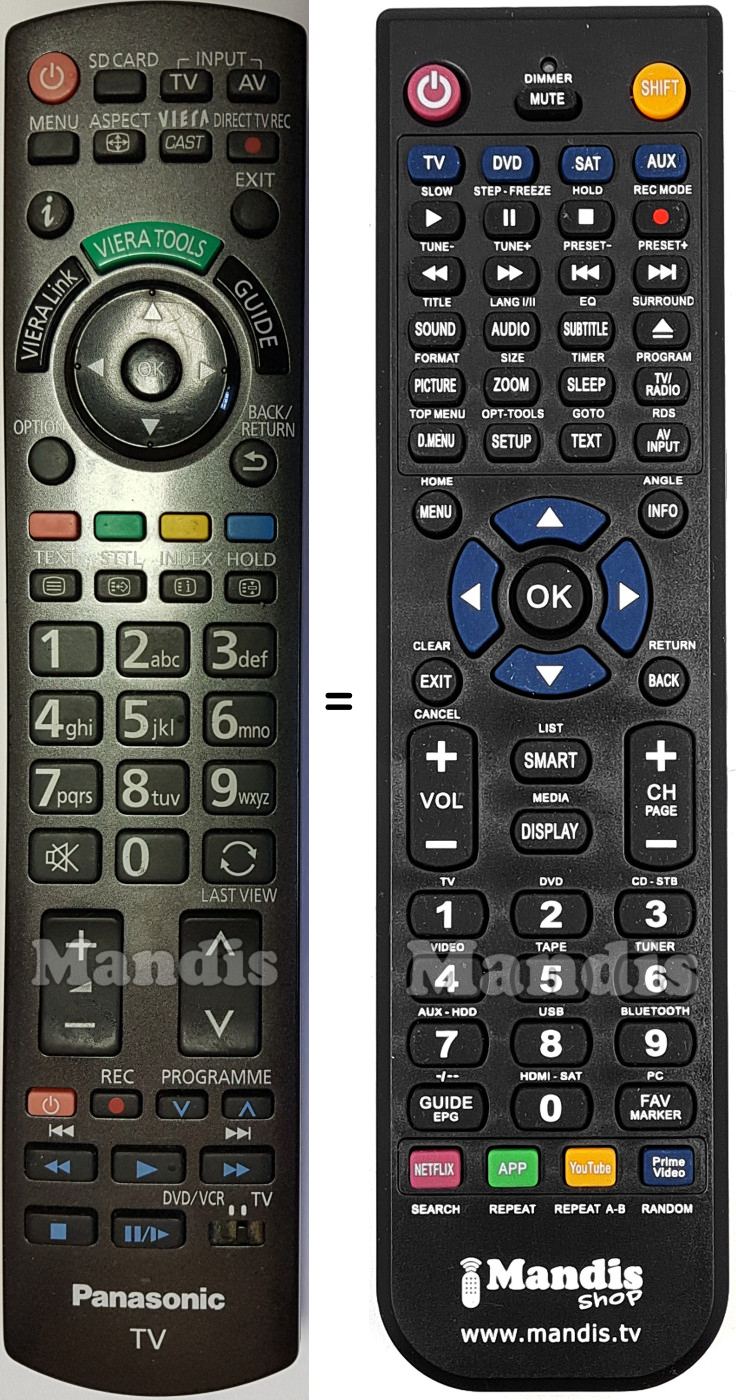Comandos à distância equivalente Panasonic N2QAYB000490