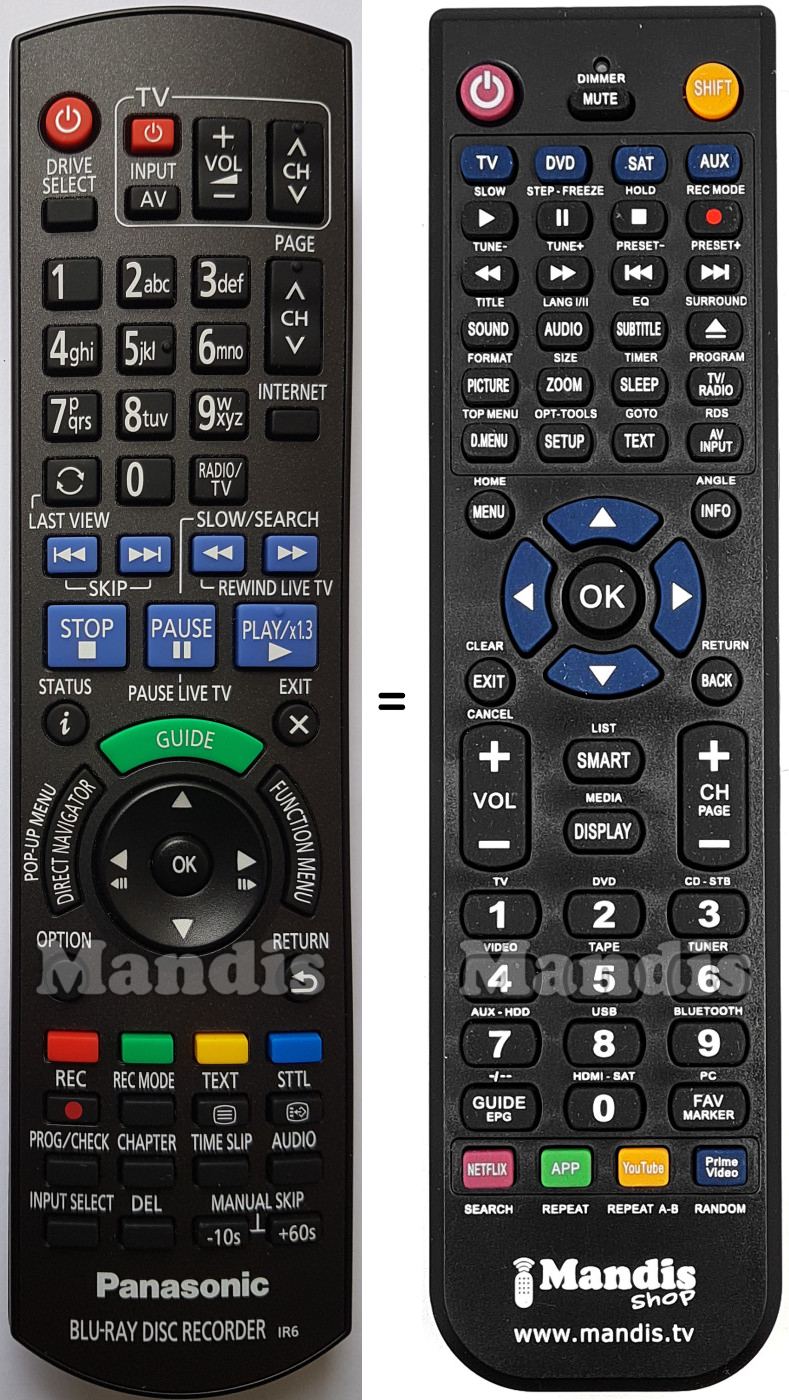 Comandos à distância equivalente Panasonic N2QAYB000986