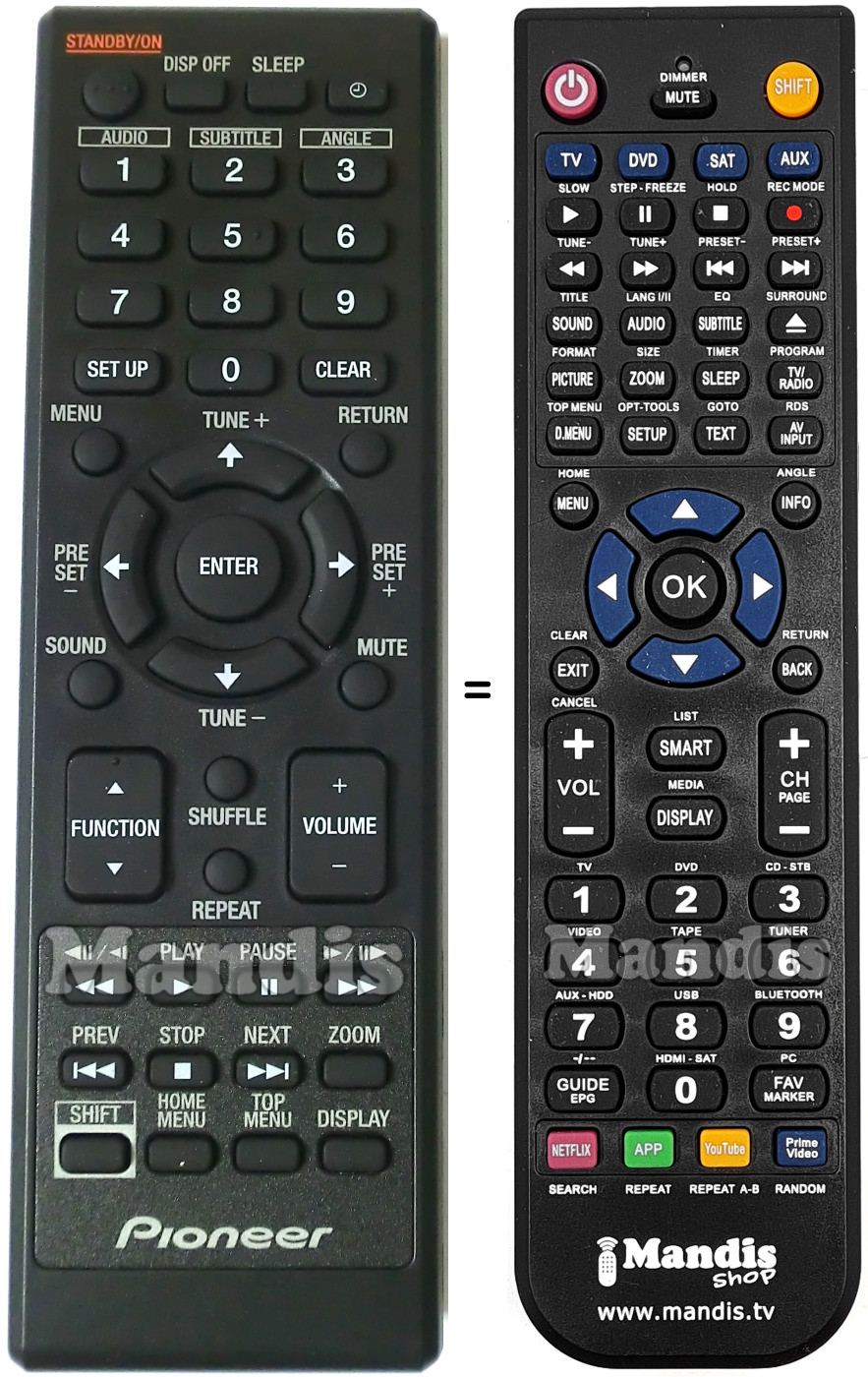 Comandos à distância equivalente Pioneer 076R0TF011