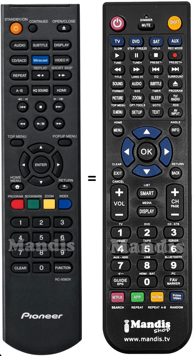 Comandos à distância equivalente Pioneer RC-938DV