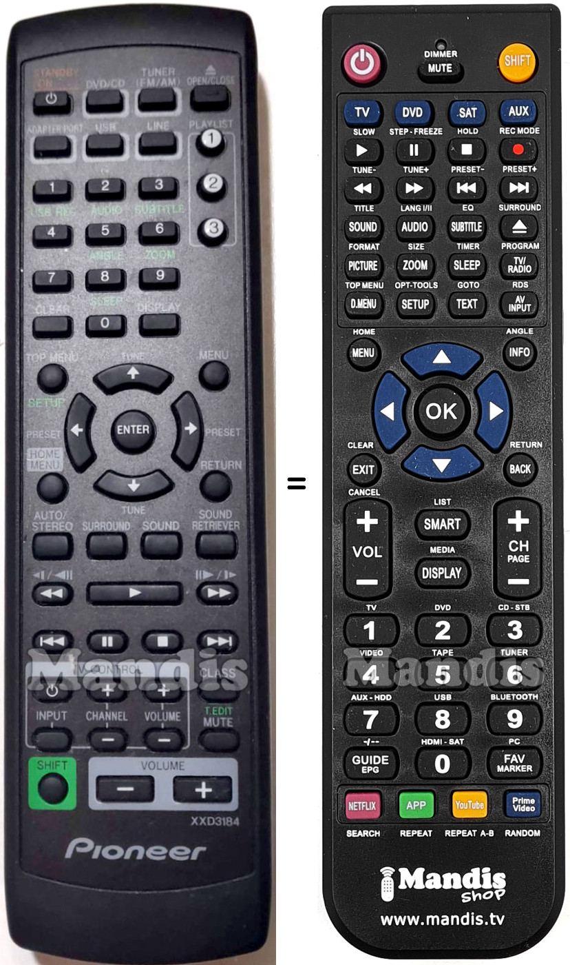 Comandos à distância equivalente Pioneer XXD3184