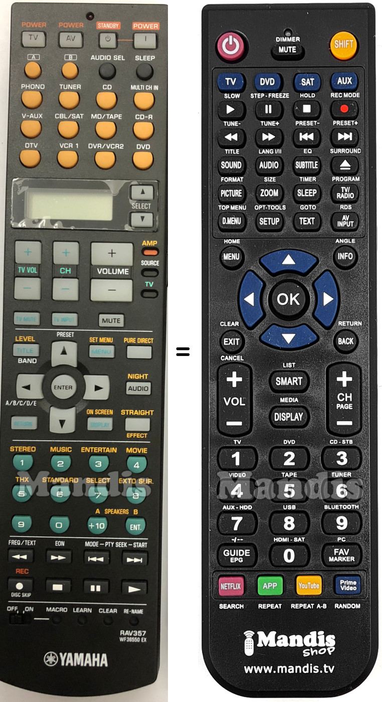 Comandos à distância equivalente Yamaha RAV357