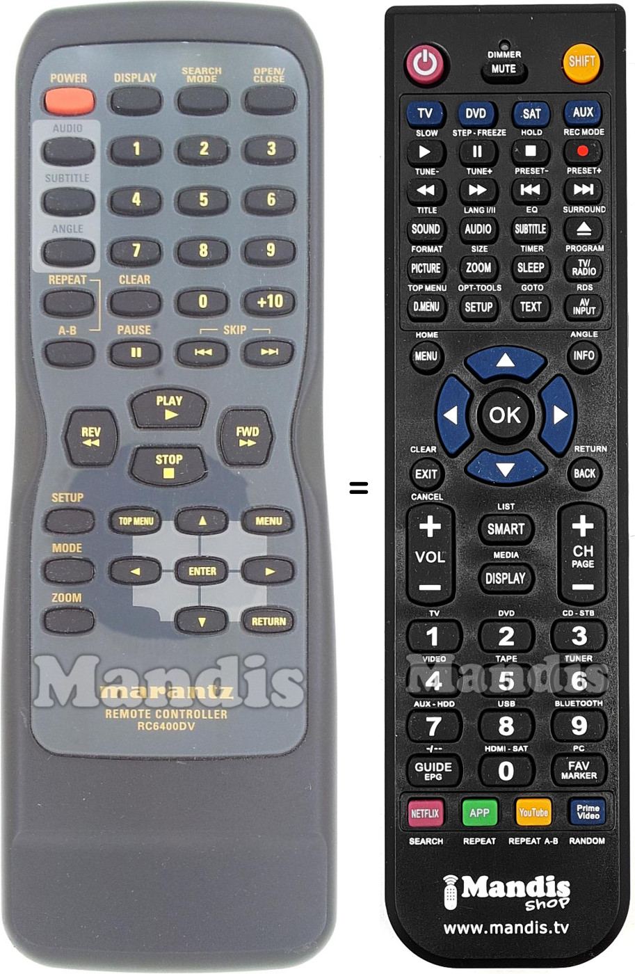 Comandos à distância equivalente RC6400DV