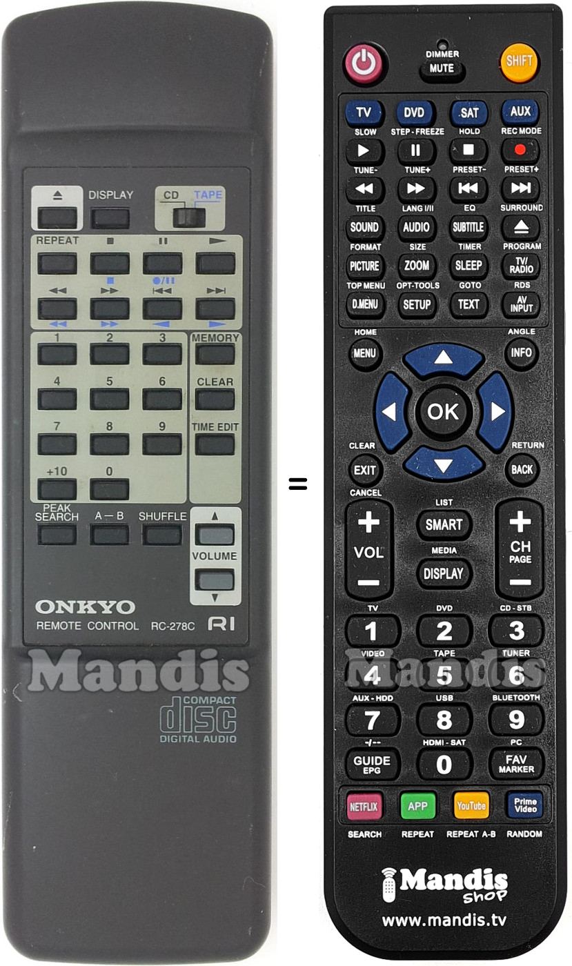 Comandos à distância equivalente RC-278C