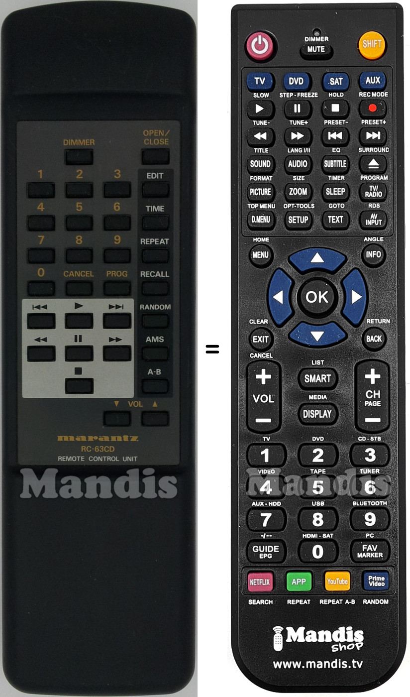 Comandos à distância equivalente Marantz RC-63CD
