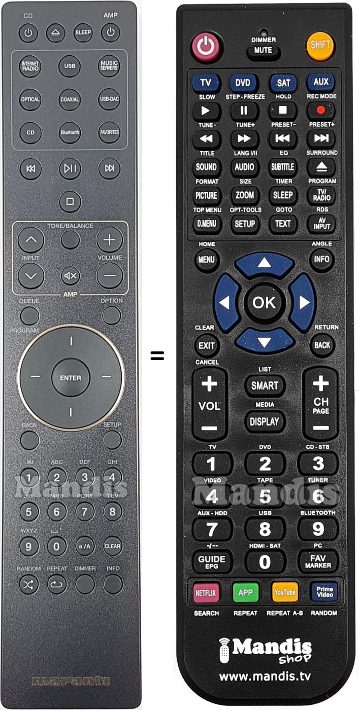 Comandos à distância equivalente Marantz RC002PMND