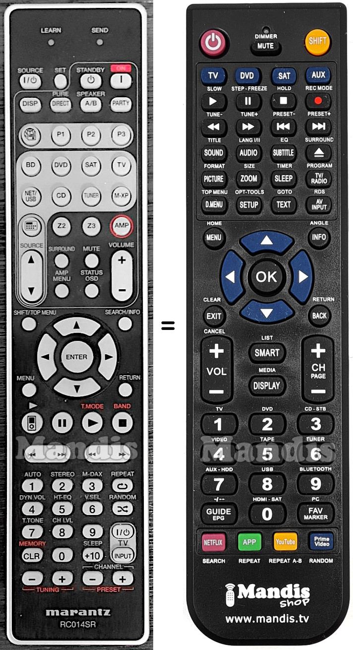 Comandos à distância equivalente Marantz RC014SR