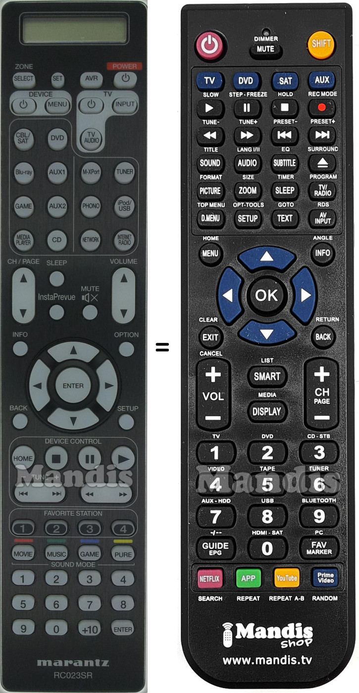 Comandos à distância equivalente Marantz RC023SR