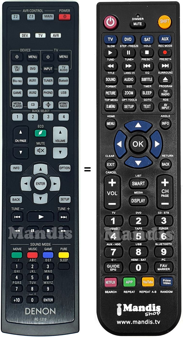 Comandos à distância equivalente Denon RC-1219