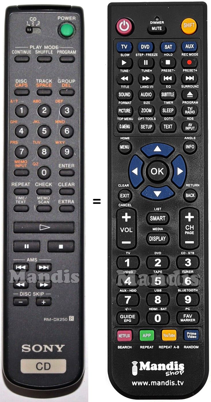 Comandos à distância equivalente Sony RM-DX250